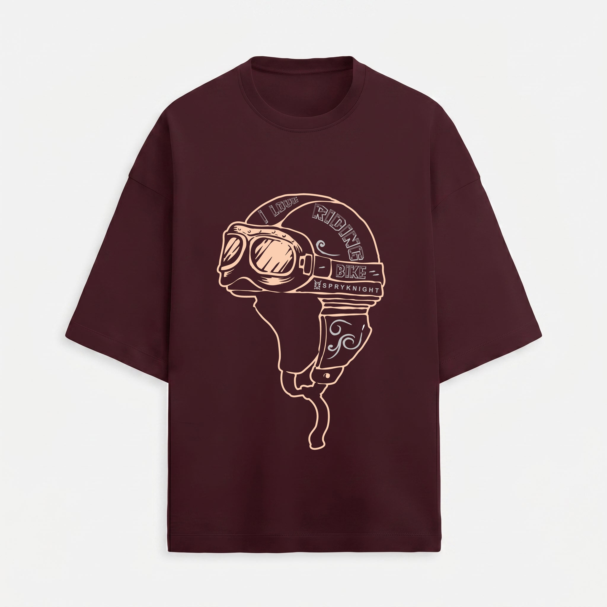 French Terry Biker Helmet Oversized Maroon T-Shirt (Unisex)
