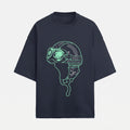 French Terry Biker Helmet Oversized Navy Blue T-Shirt (Unisex)