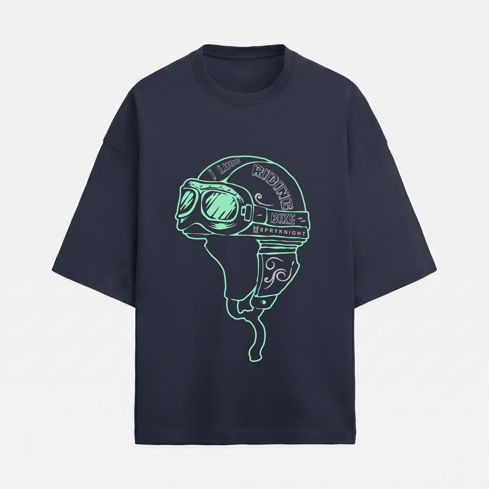 French Terry Biker Helmet Oversized Navy Blue T-Shirt (Unisex)