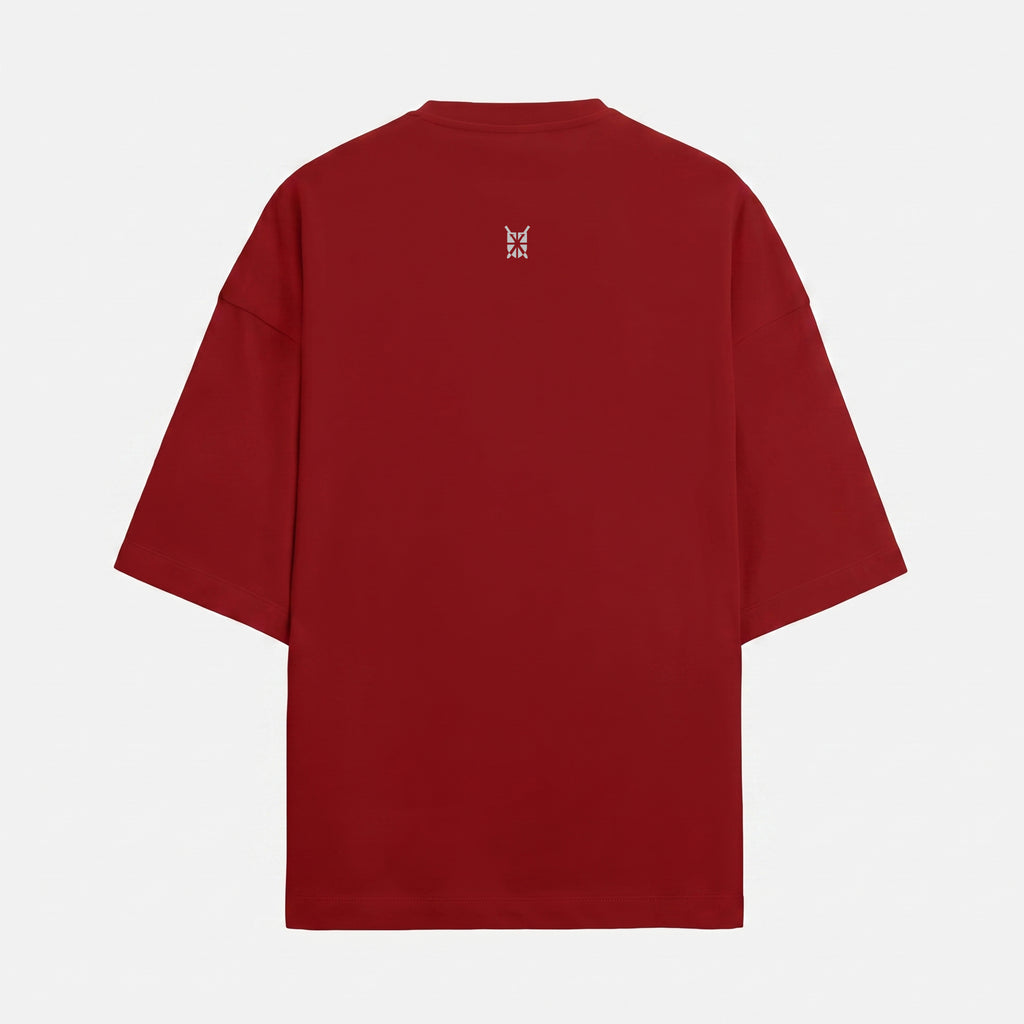 French Terry Biker Helmet Oversized Red T-Shirt (Unisex)