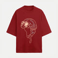 French Terry Biker Helmet Oversized Red T-Shirt (Unisex)