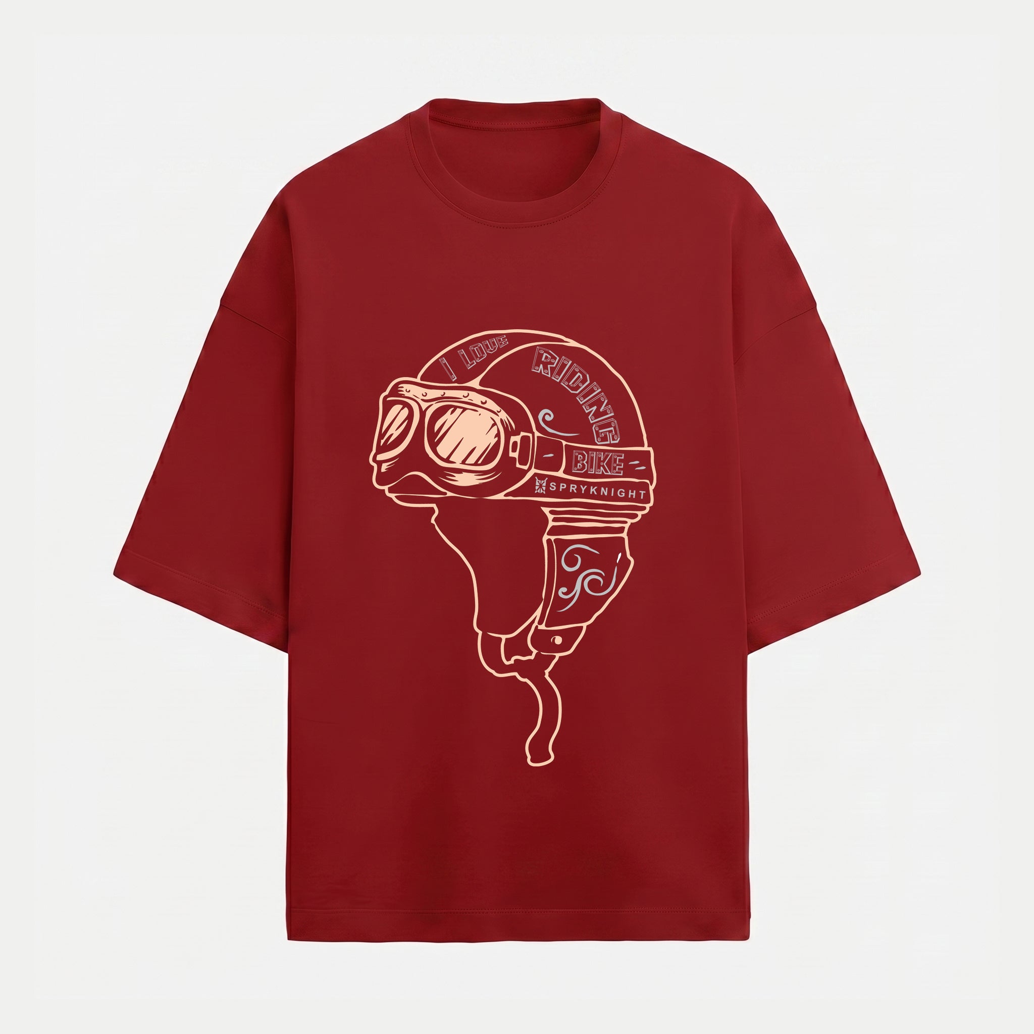 French Terry Biker Helmet Oversized Red T-Shirt (Unisex)