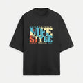 French Terry Tri-Colour Lifestyle Black Oversized T-Shirt (Unisex)