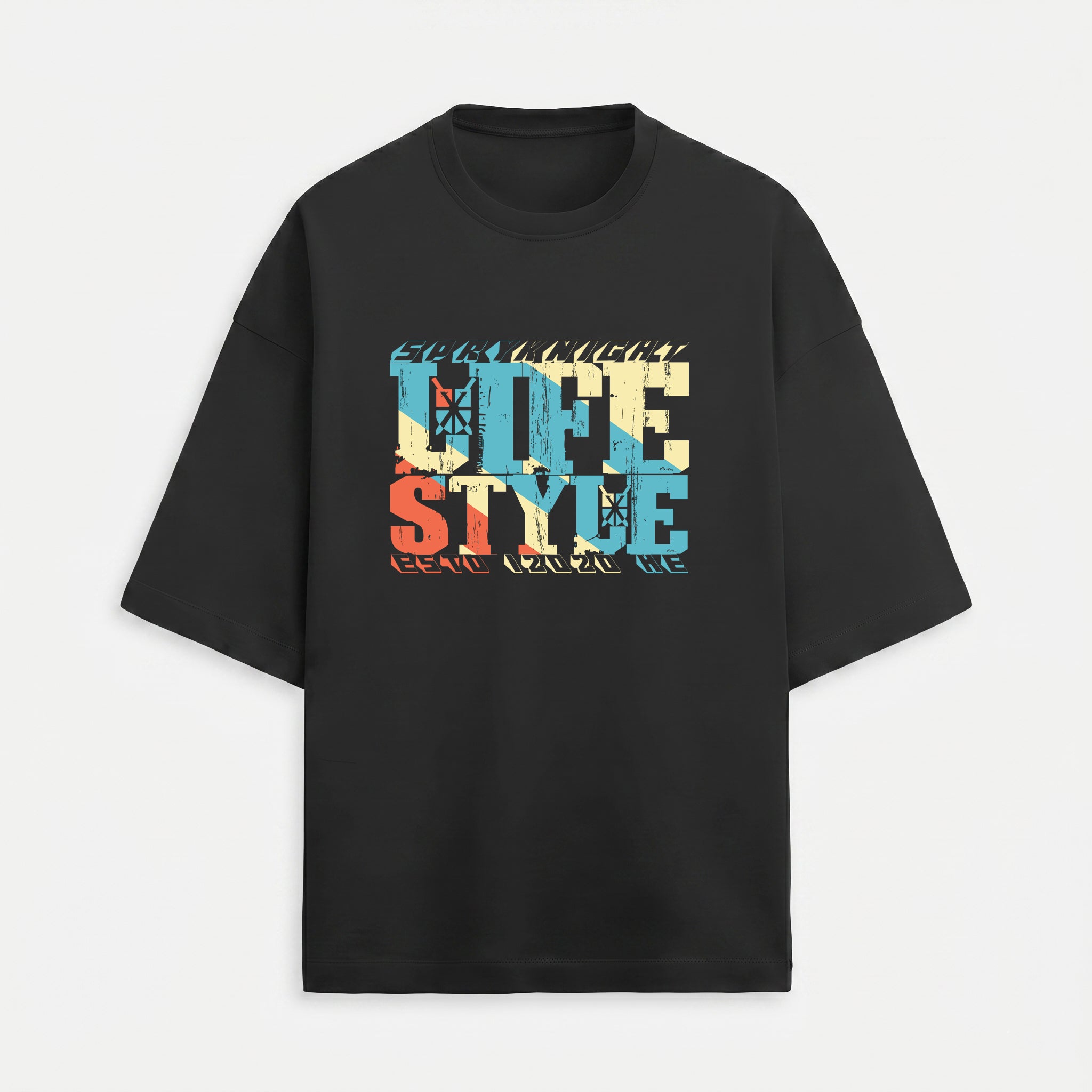 French Terry Tri-Colour Lifestyle Black Oversized T-Shirt (Unisex)