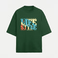 French Terry Tri-Colour Lifestyle Bottle Green Oversized T-Shirt (Unisex)
