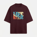 French Terry Tri-Colour Lifestyle Maroon Oversized T-Shirt (Unisex)