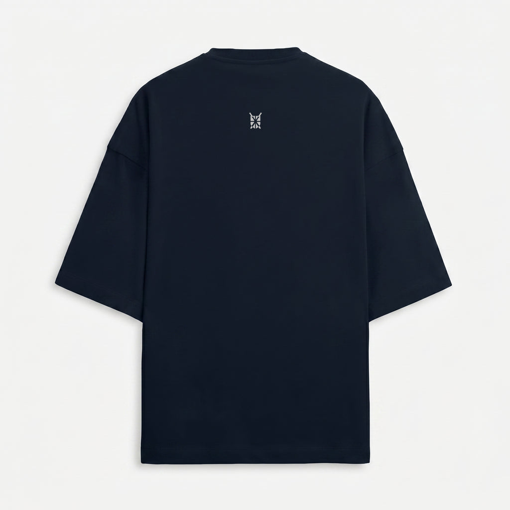 French Terry Tri-Colour Lifestyle Navy Blue Oversized T-Shirt (Unisex)
