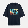 French Terry Tri-Colour Lifestyle Navy Blue Oversized T-Shirt (Unisex)