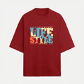 French Terry Tri-Colour Lifestyle Red Oversized T-Shirt (Unisex)