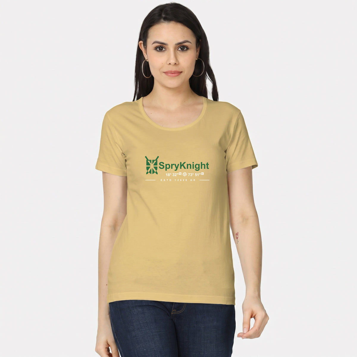 Women's Classic Crew Neck Beige T-Shirt